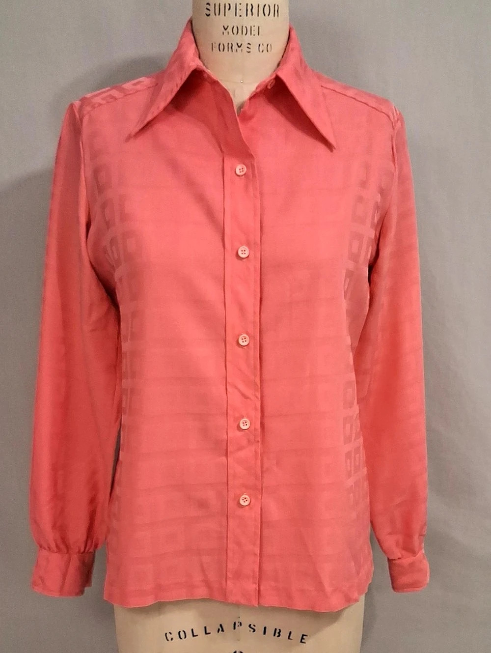 Vintage Pink Spear Collar Geometric Button Down Shirt See Measurements
